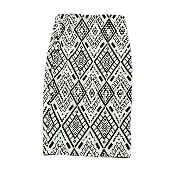 NWT Zara Tribal Print Woven Black Cream Midi Skirt - Picture 1 of 7